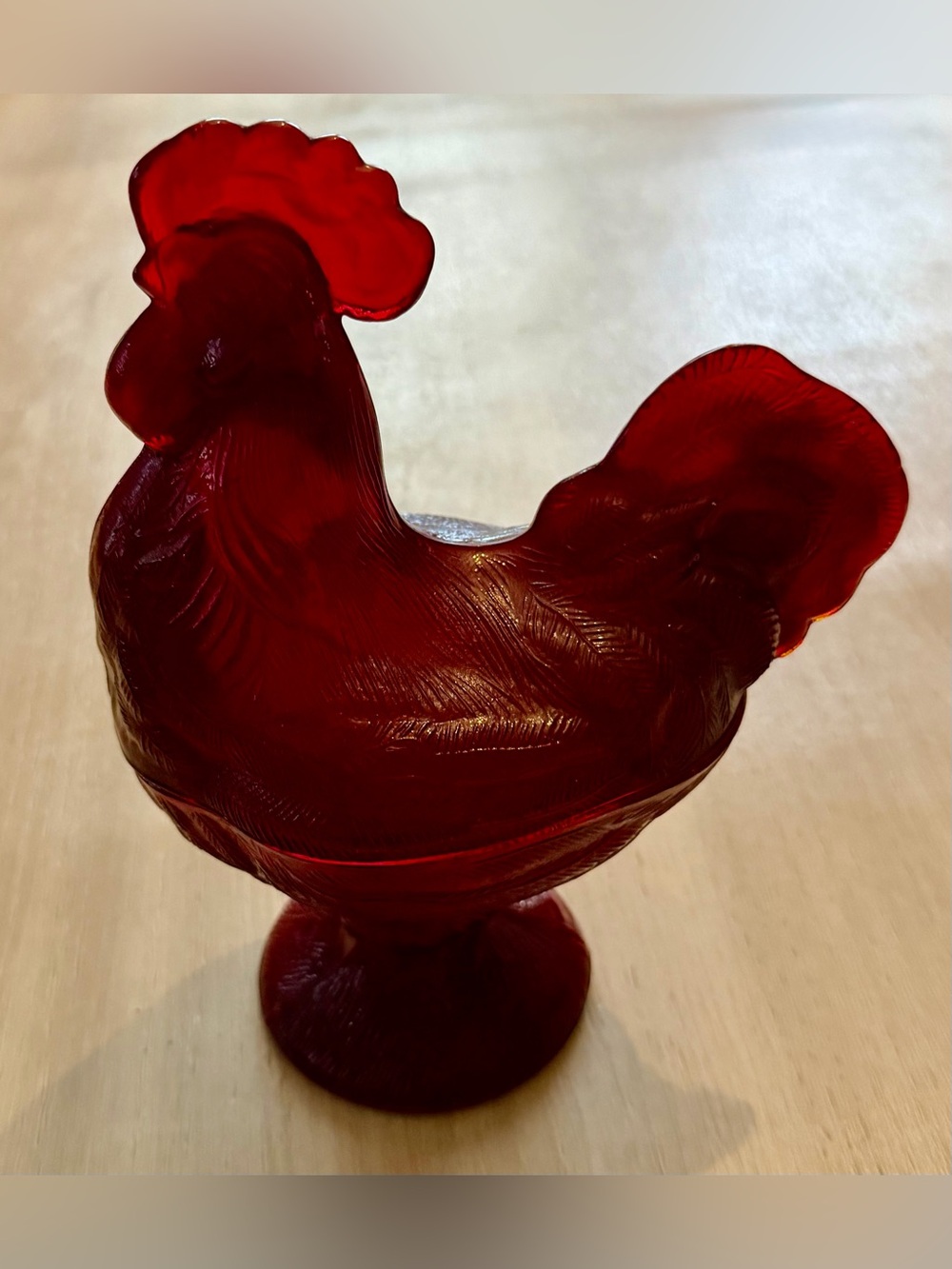 Vintage Rooster on Nest Footed Ruby Red 2 Piece Dish & Cover Ruby Red